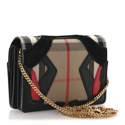 Burberry Calfskin Suede Vintage Check Jessie TB Card Case with Chain 3 of 12