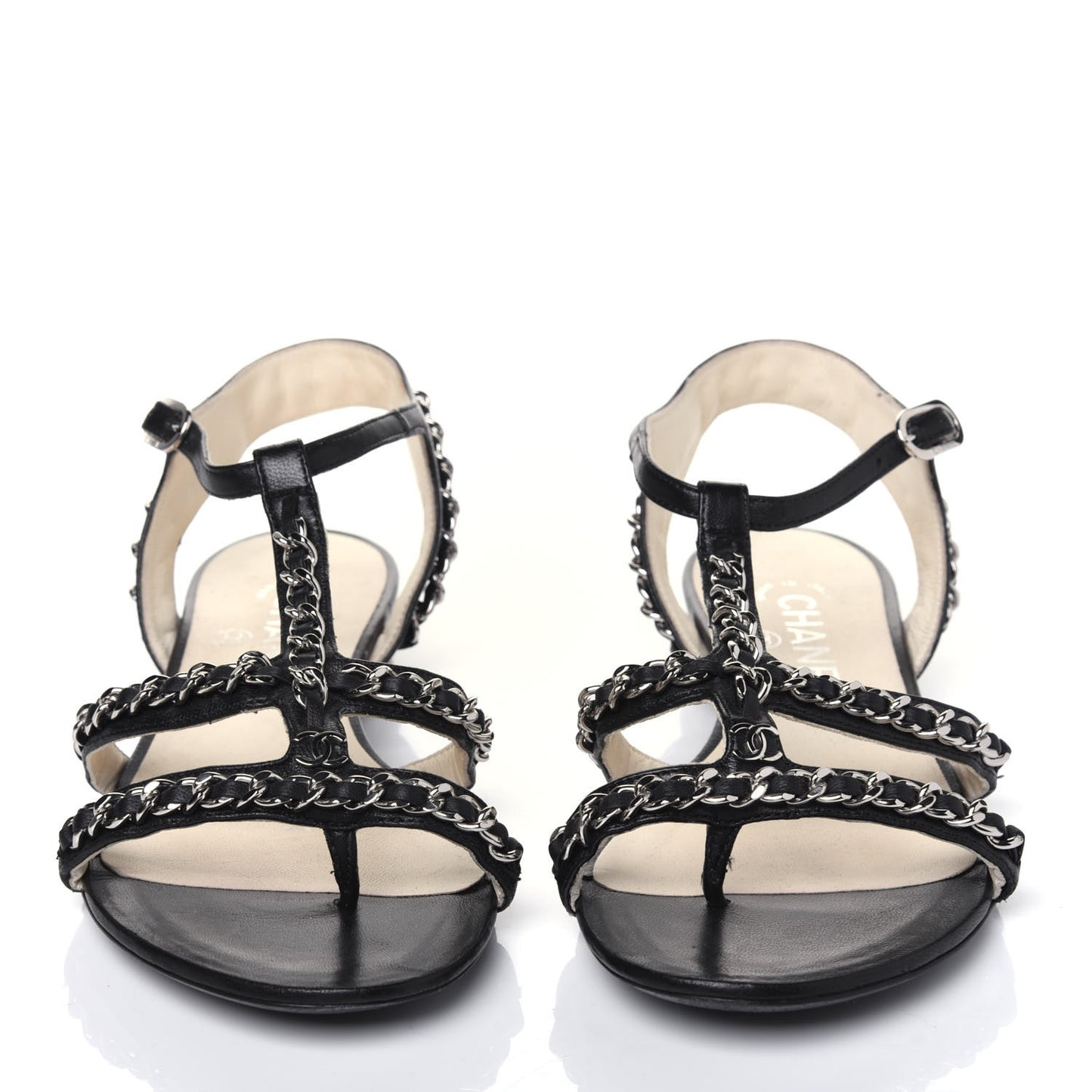 Lambskin CC Chain Sandals 36 Black