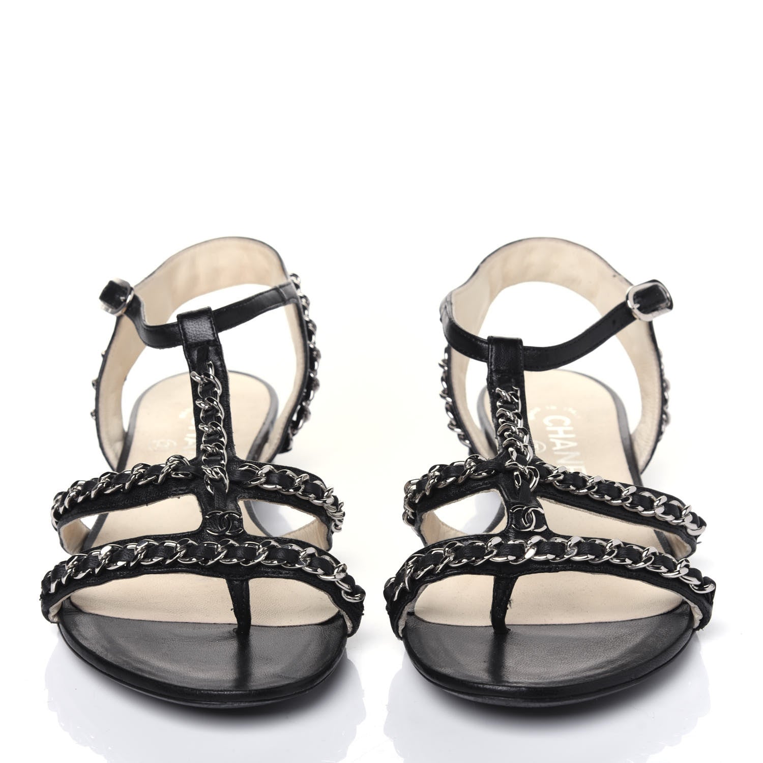 Chanel Lambskin CC Chain Sandals 36 Black 2 of 17