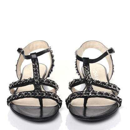 Chanel Lambskin CC Chain Sandals 36 Black 2 of 17