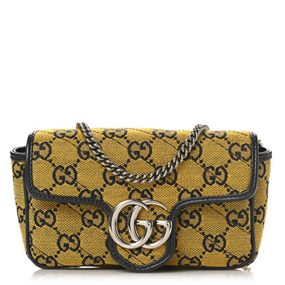 Gucci Monogram Multicolor Matelasse Diagonal Super Mini GG Marmont Shoulder Bag Yellow Blue 1 of 9
