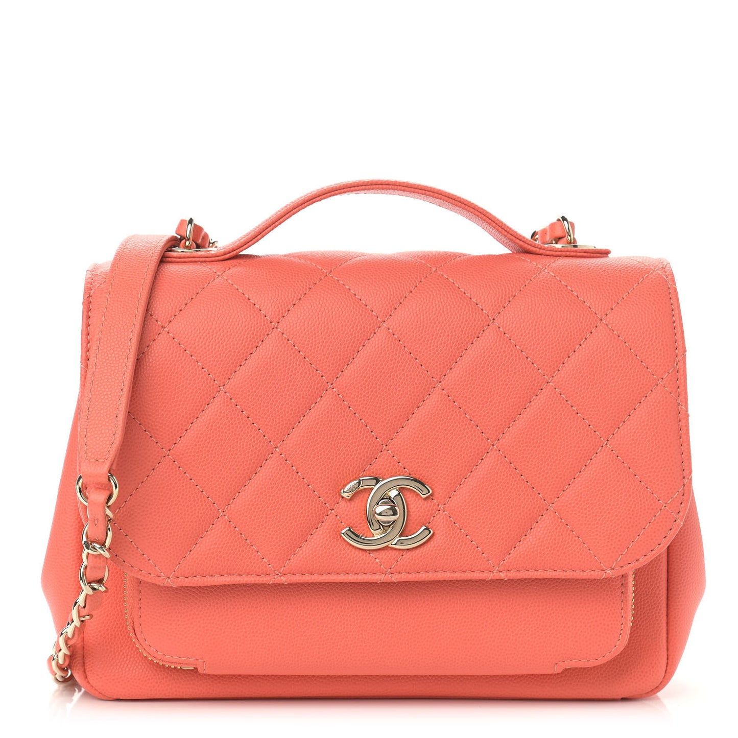 Caviar Quilted Medium Business Affinity Flap Coral