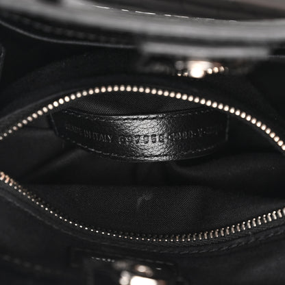 Balenciaga Shiny Calfskin Logo Crocodile Embossed North South Shopper Tote XXS Black White 7 of 10