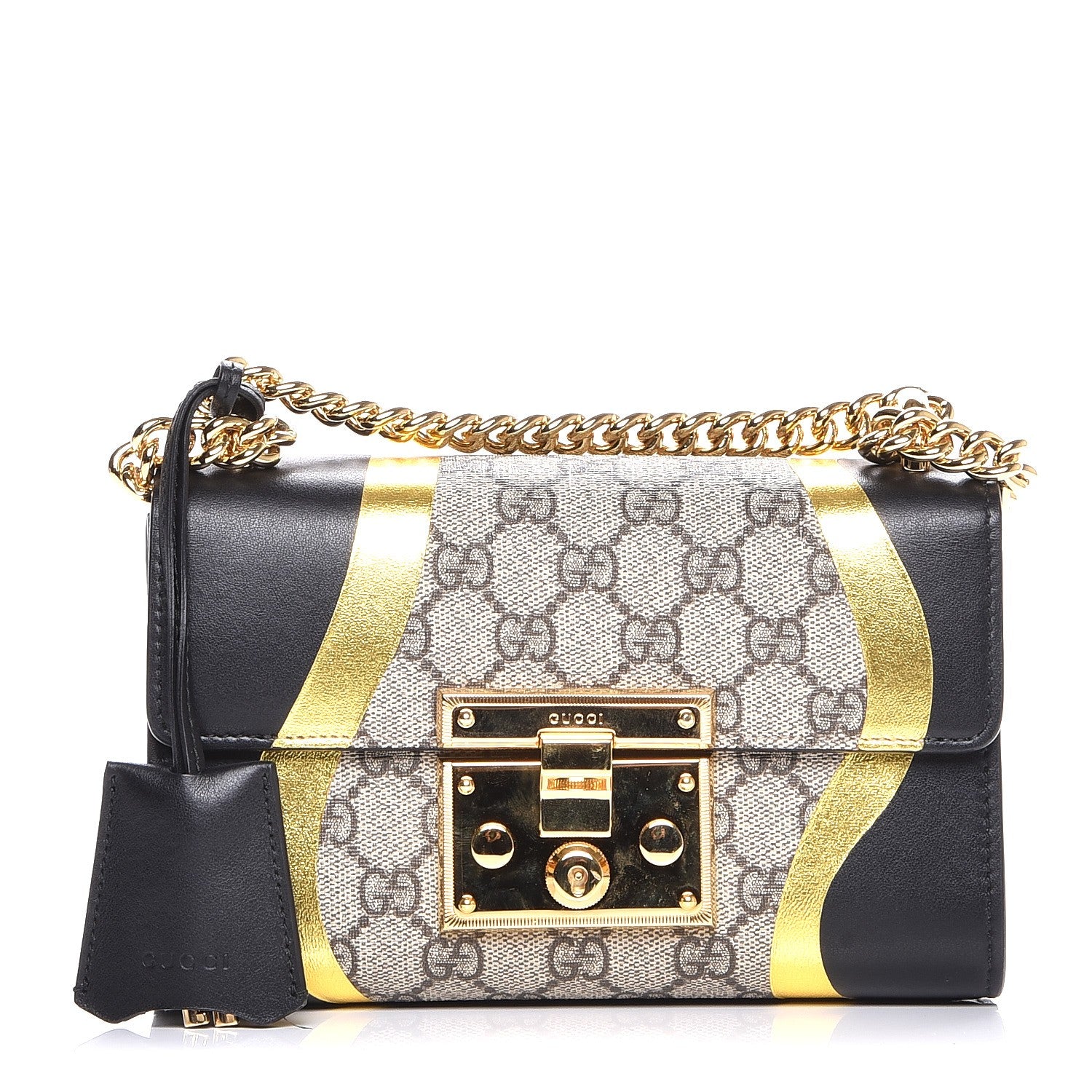Gucci Calfskin GG Supreme Monogram Small Padlock Shoulder Bag Black Gold 1 of 8
