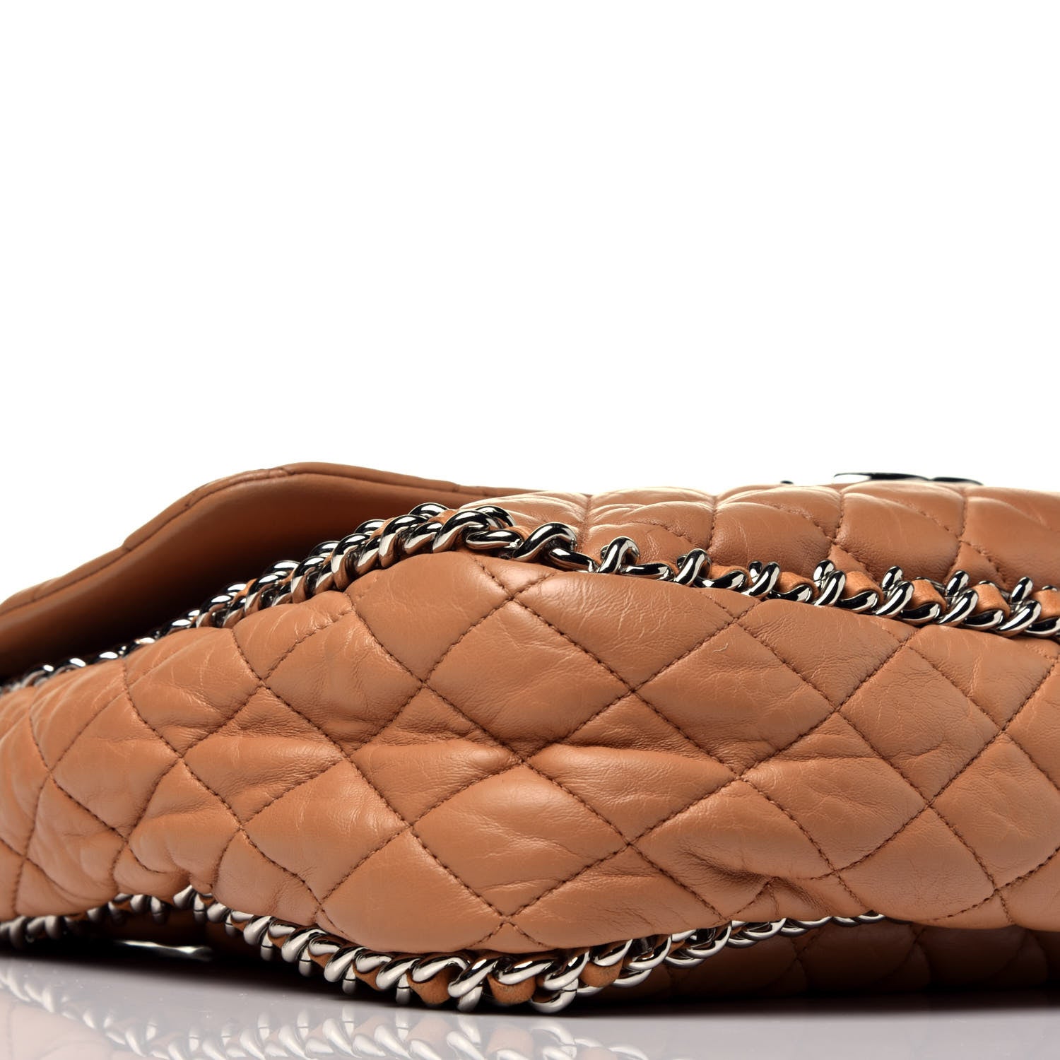 Chanel Washed Lambskin Chain Around Maxi Flap Bag Dark Beige 8 of 9