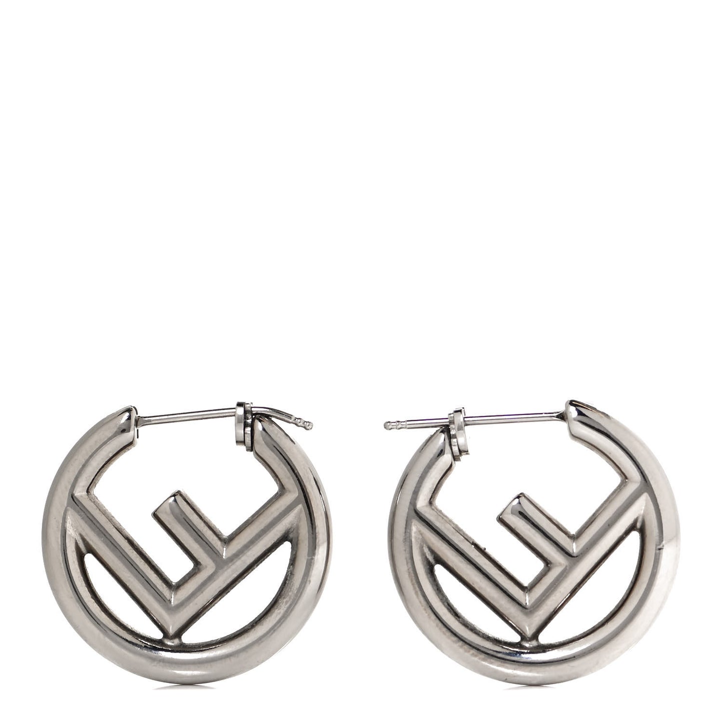 Metal FF Hoop Earrings Silver