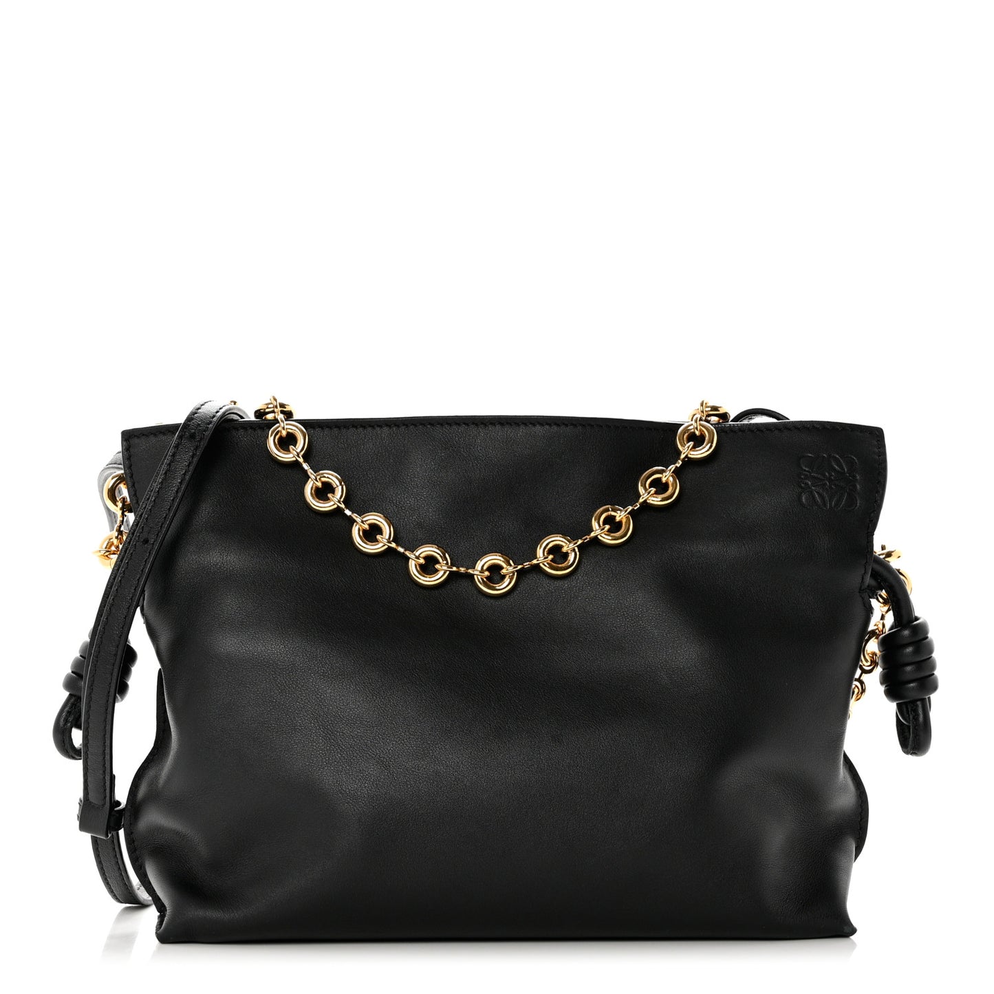 Nappa Calfskin Mini Flamenco Knot Clutch With Chain Black