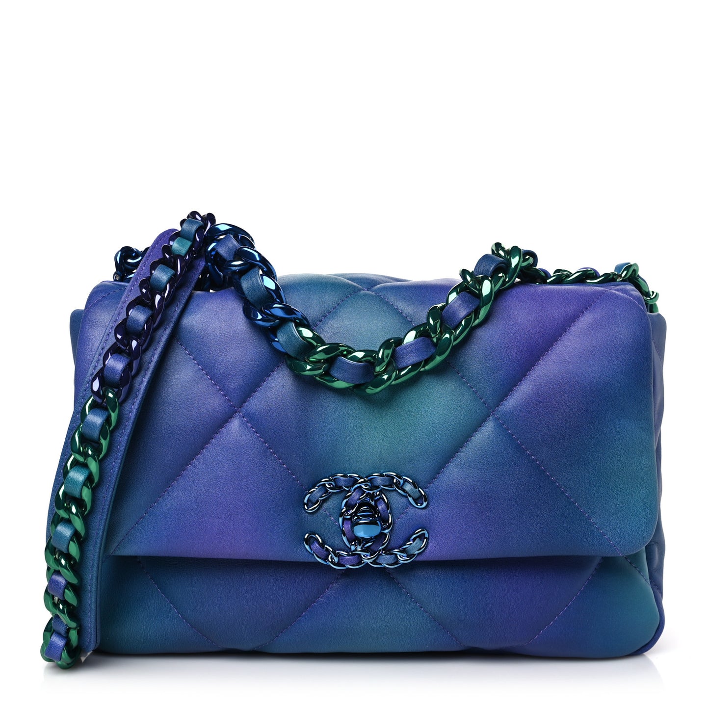 Tie Dye Calfskin Quilted Medium Chanel 19 Flap Blue Purple