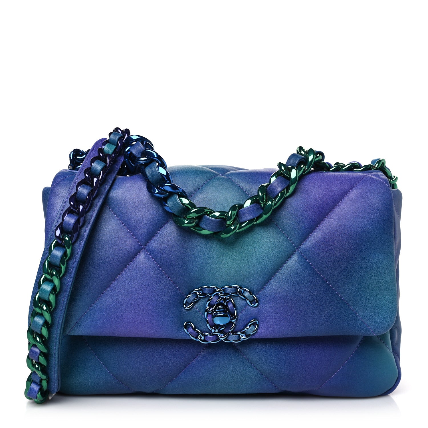 Chanel Tie Dye Calfskin Quilted Medium Chanel 19 Flap Blue Purple 1 of 10