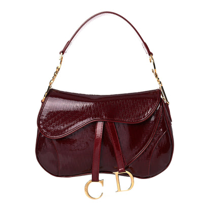 Christian Dior Patent Diorissimo Double Saddle Bag Dark Red 1 of 10