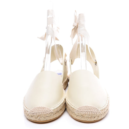Christian Dior Calfskin Nicely-D Ankle Tie Espadrilles Flats 38 Off White 3 of 10