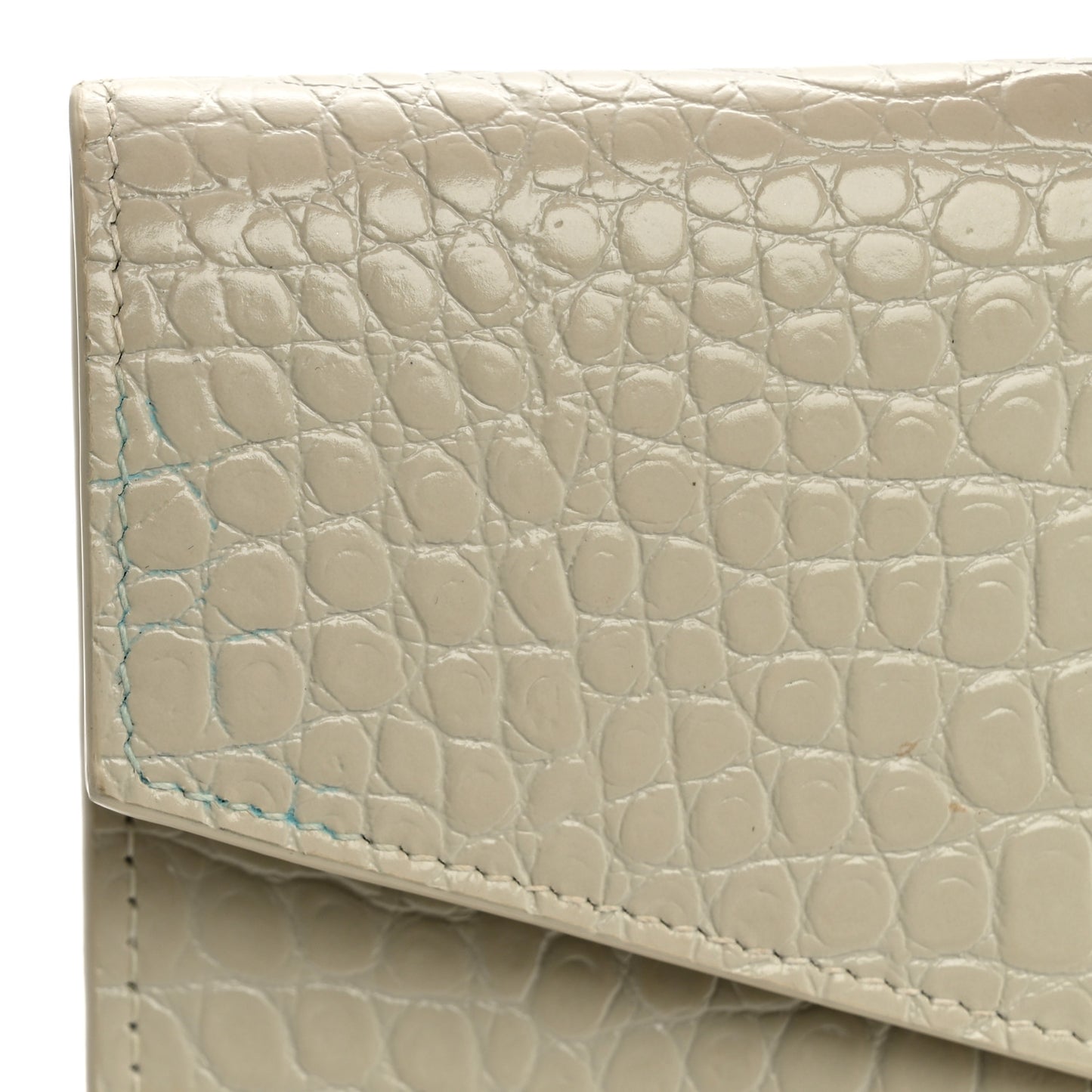 Calfskin Crocodile Embossed Uptown Monogram Pouch Crema Soft