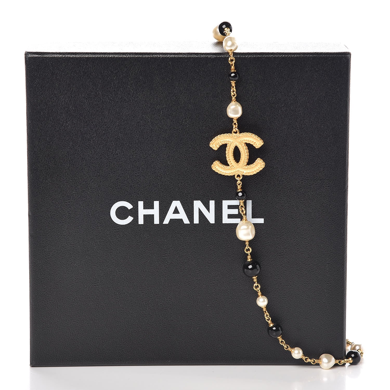 Chanel Pearl Bead CC Long Necklace Black Gold 5 of 5