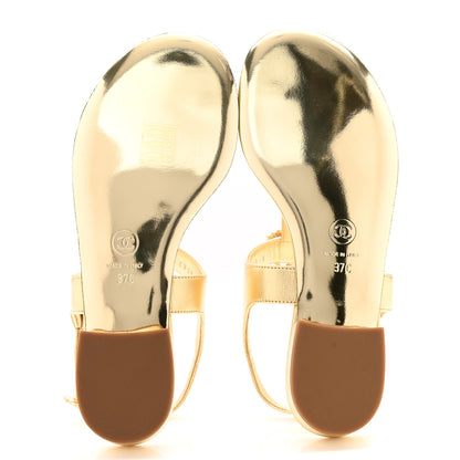 Chanel Laminated Lambskin CC Leaf Thong Sandals 37 Golden 5 of 11