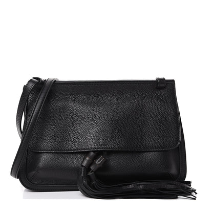 Gucci Pebbled Calfskin Medium Bamboo Daily Flap Shoulder Bag Black 1 of 8