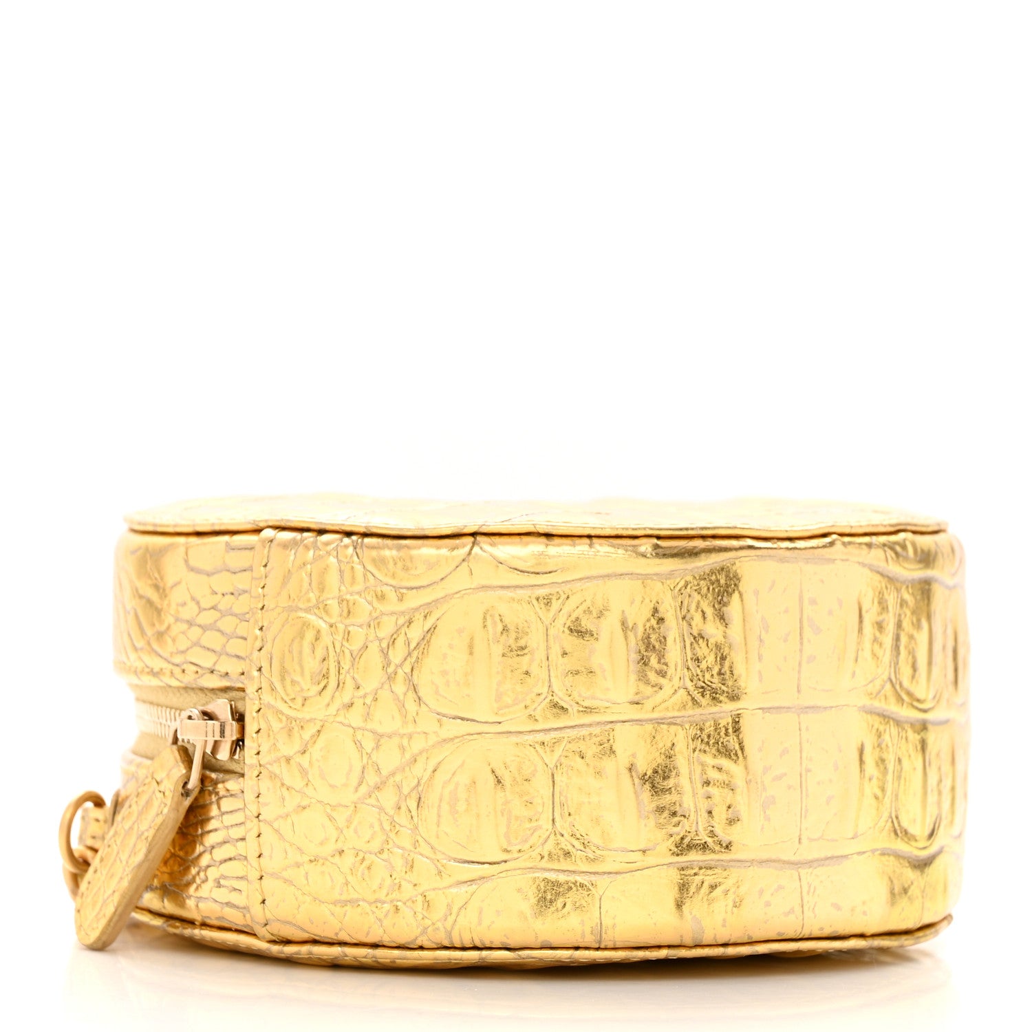 Chanel Metallic Calfskin Crocodile Embossed Cocodile Round Clutch with Chain Gold 4 of 12