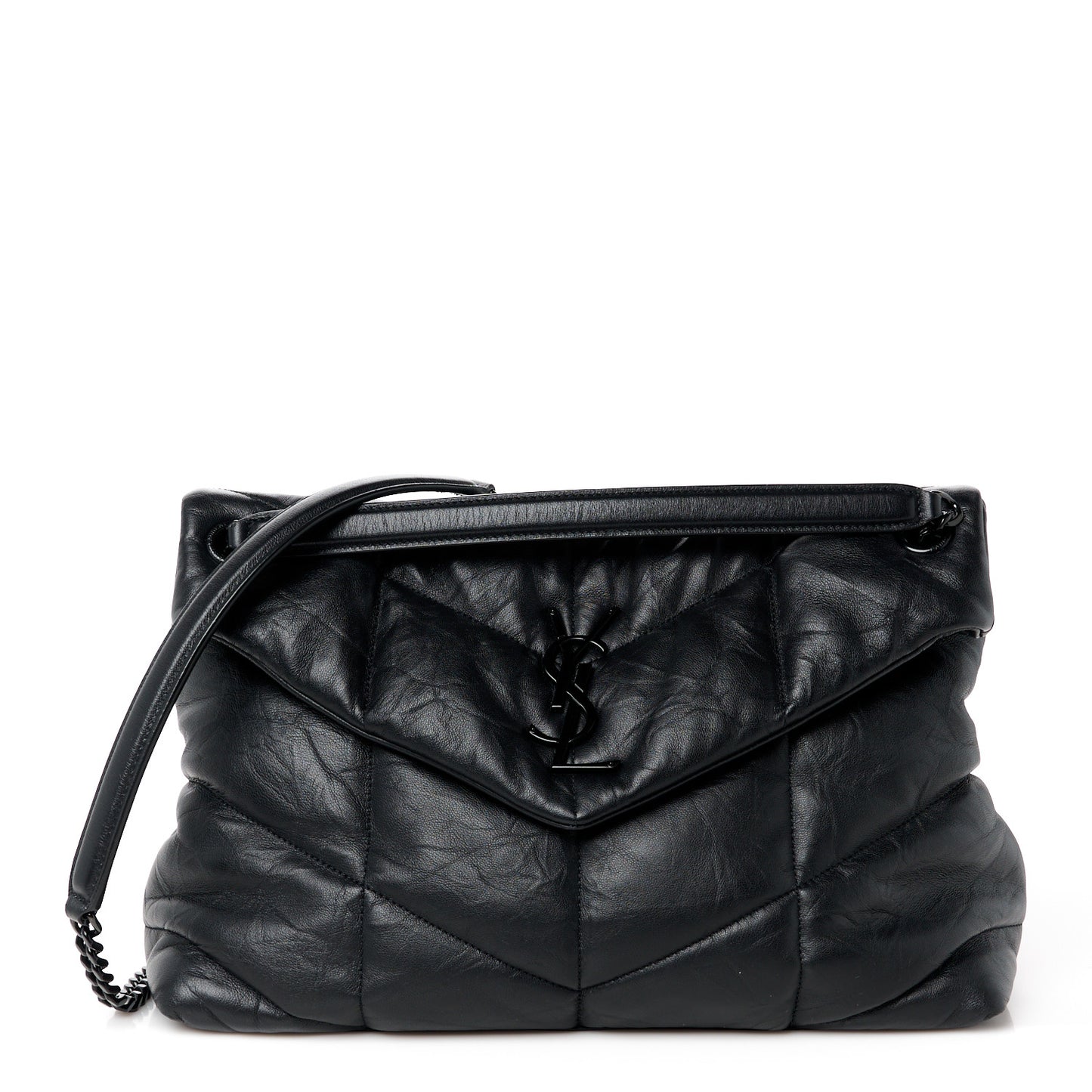 Lambskin Quilted Monogram Monochrome Medium Loulou Puffer Chain Satchel Black