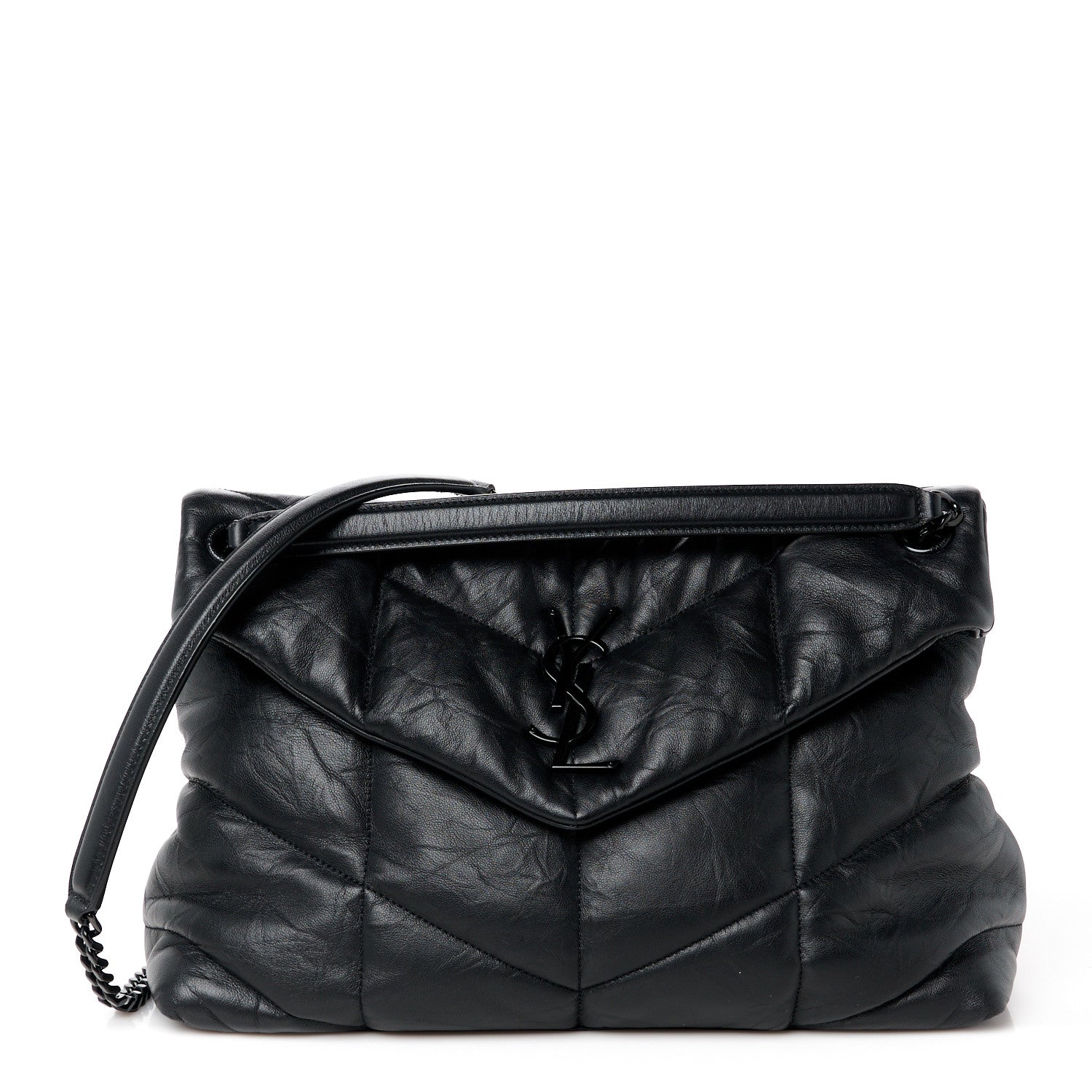 Saint Laurent Lambskin Quilted Monogram Monochrome Medium Loulou Puffer Chain Satchel Black 1 of 11