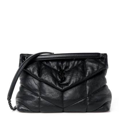 Saint Laurent Lambskin Quilted Monogram Monochrome Medium Loulou Puffer Chain Satchel Black 1 of 11