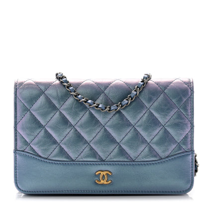 Chanel Iridescent Aged Calfskin Quilted Gabrielle Wallet On Chain WOC Blue 1 of 14