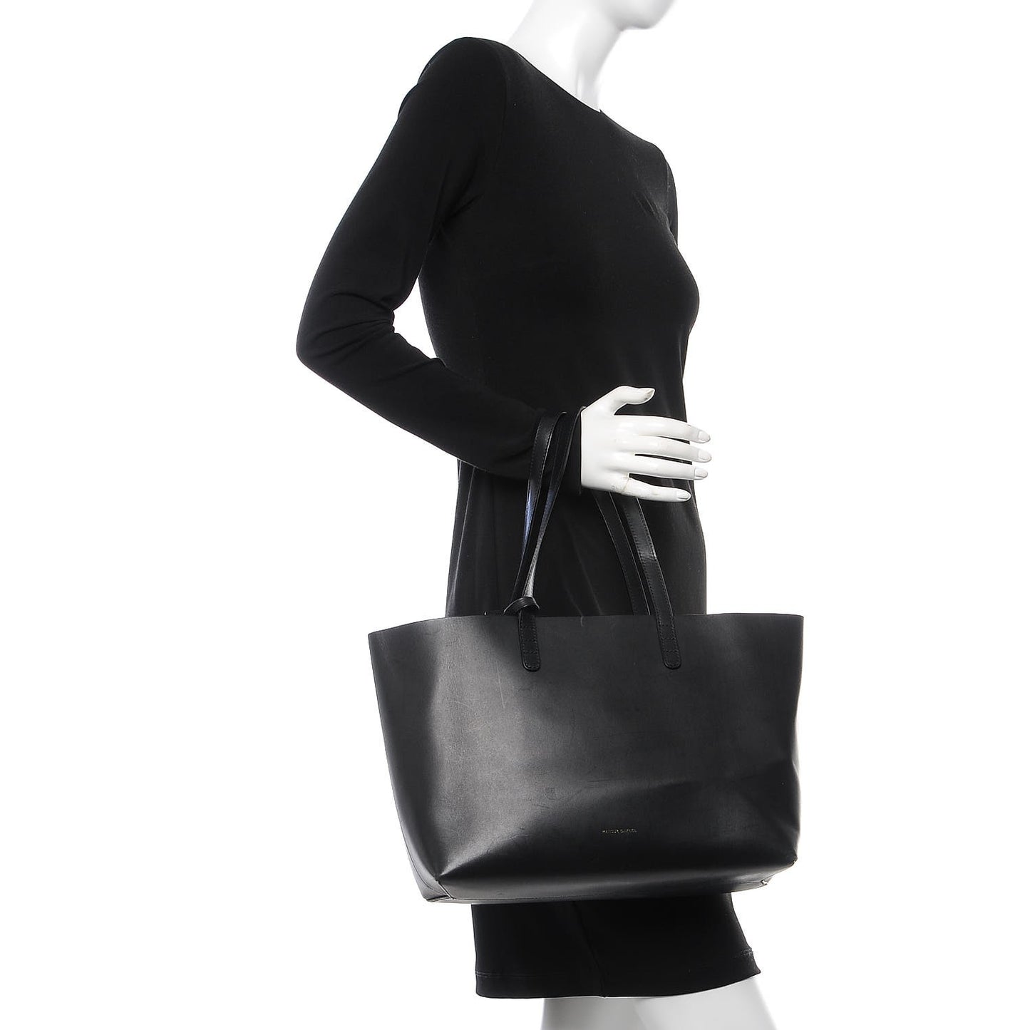 Calfskin Small Shopping Tote Black Blue