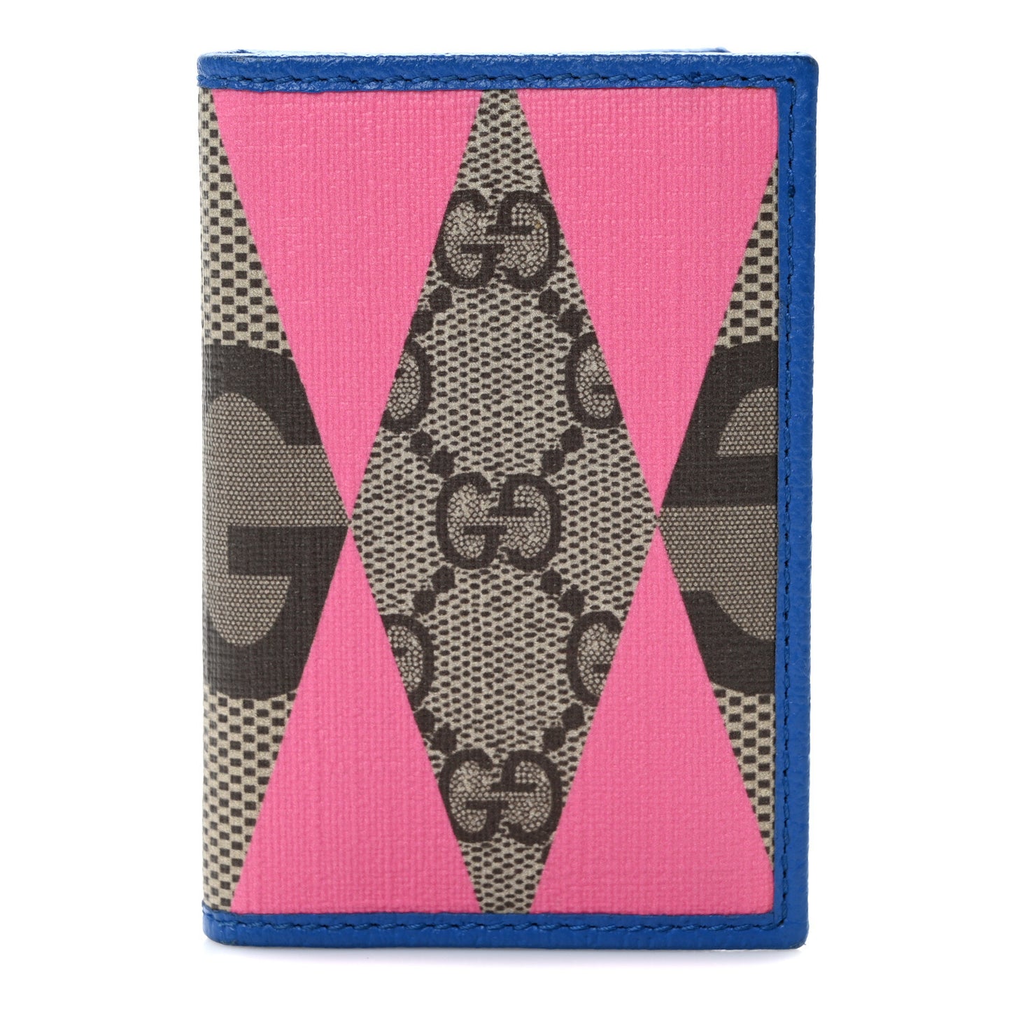 GG Supreme Monogram Textured Dollar Calfskin Rhombus Print Card Case Beige Ebony Pink