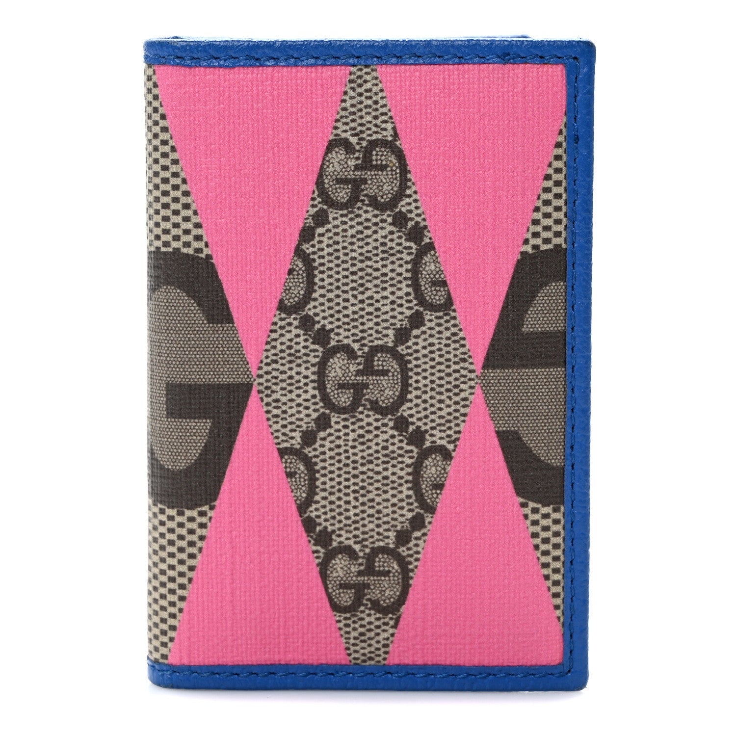 Gucci GG Supreme Monogram Textured Dollar Calfskin Rhombus Print Card Case Beige Ebony Pink 1 of 7