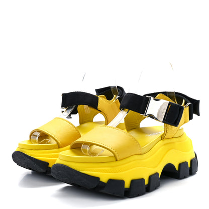 Prada Brushed Calfskin Monolith Pegasus Thunder Sandals 38 Yellow Black 3 of 9