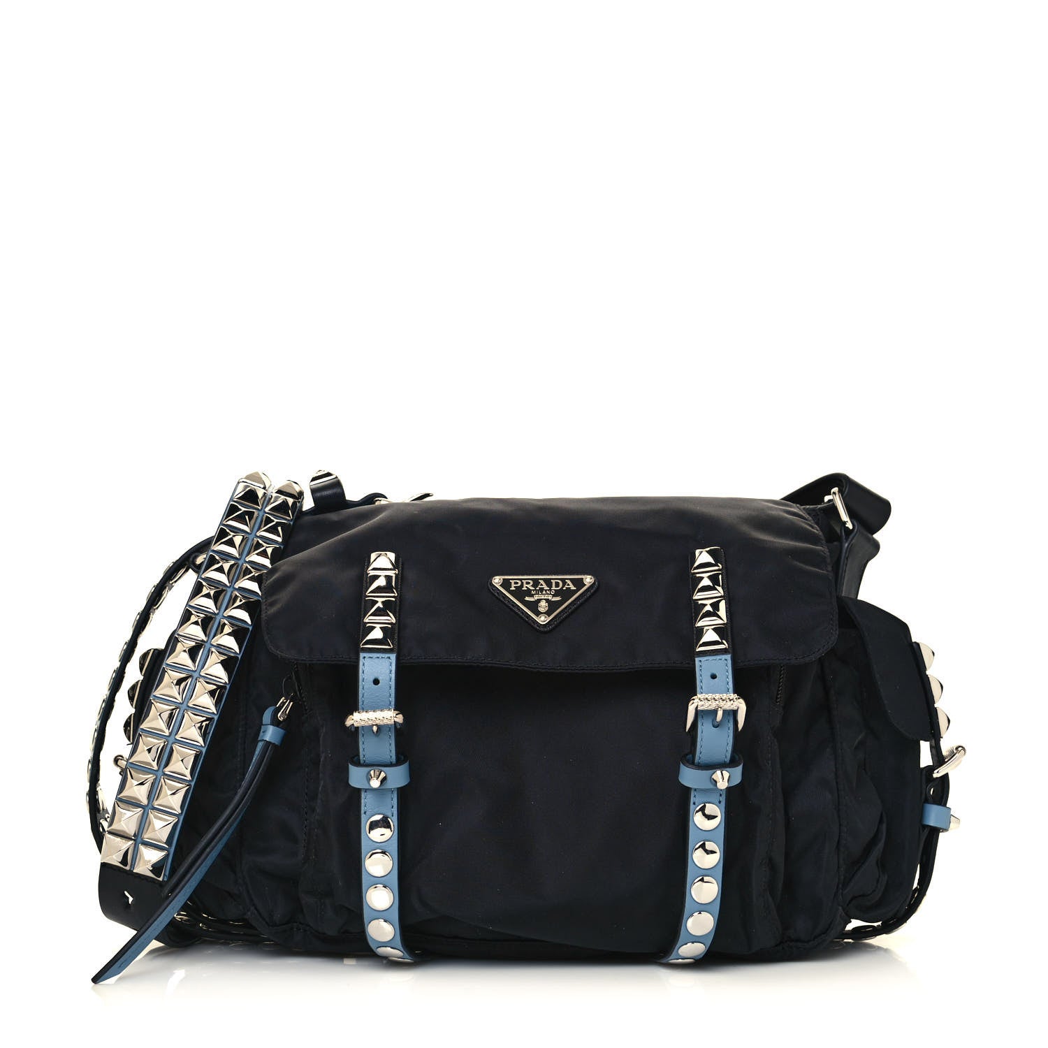 Prada Nylon New Vela Studded Messenger Black Astrale 1 of 13