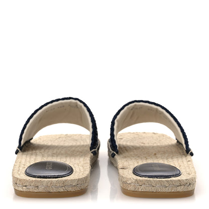Gucci Macrochet Raffia Logo Flat Slide Espadrille Sandals 38 Blue Great White 7 of 13