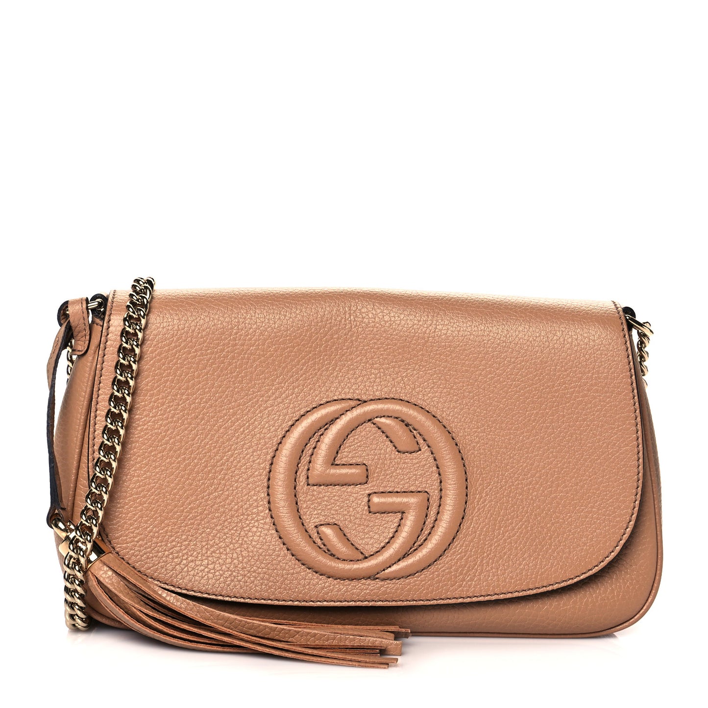 Pebbled Calfskin Medium Soho Flap Crossbody Camelia