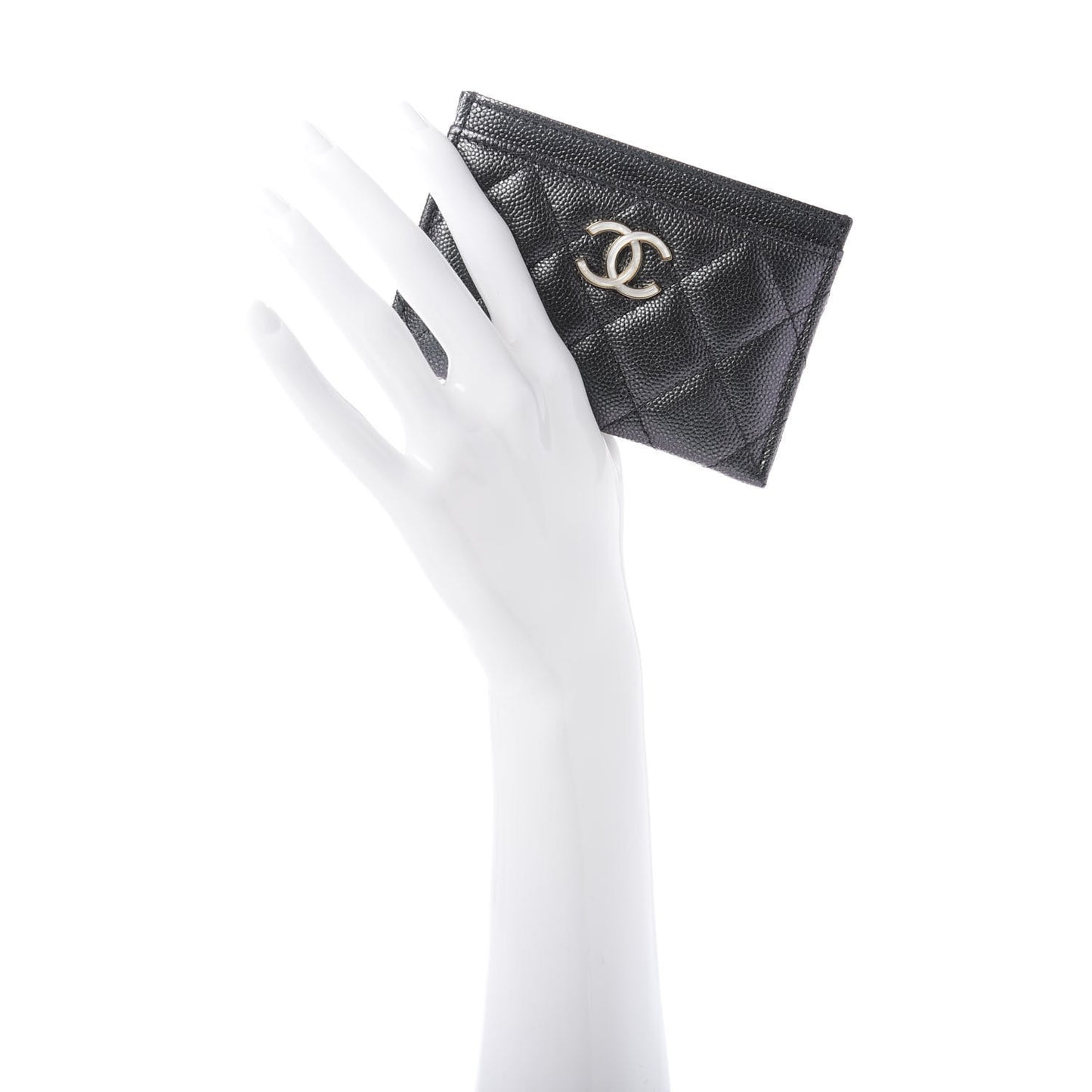 Iridescent Caviar Quilted Card Holder Black