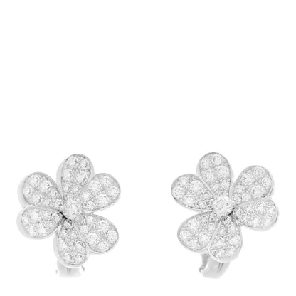 Van Cleef & Arpels 18K White Gold Diamond Small Frivole Pave Earrings 2 of 10