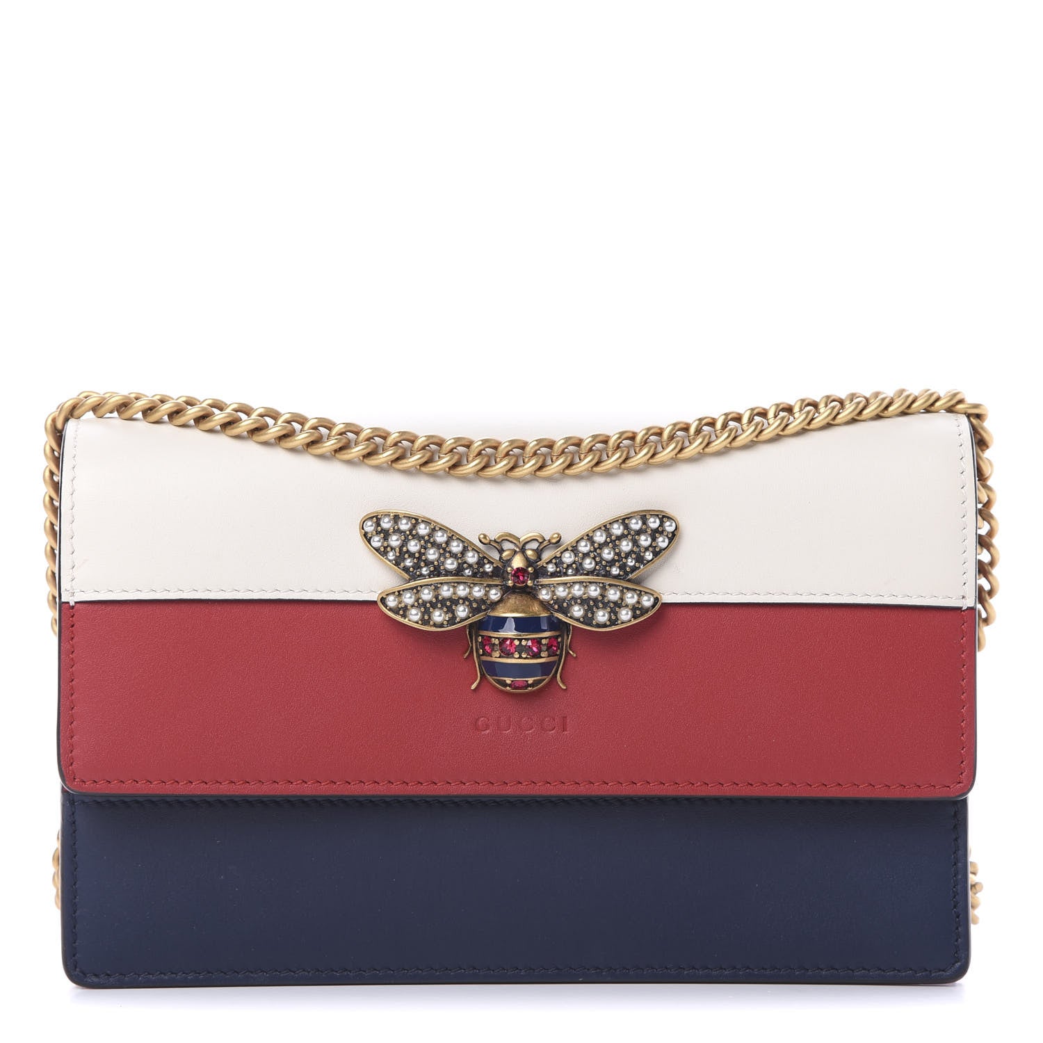 Gucci Calfskin Queen Margaret Chain Wallet Blue Agata Hibiscus Red Mystic White 1 of 10