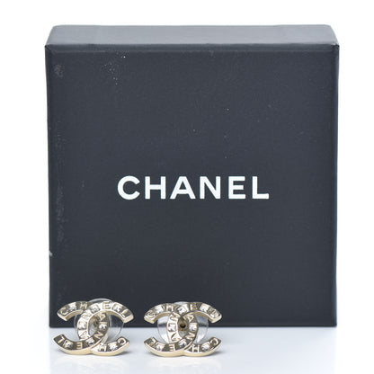 Chanel Crystal Metal CC Paris Button Stud Earrings Gold 5 of 5