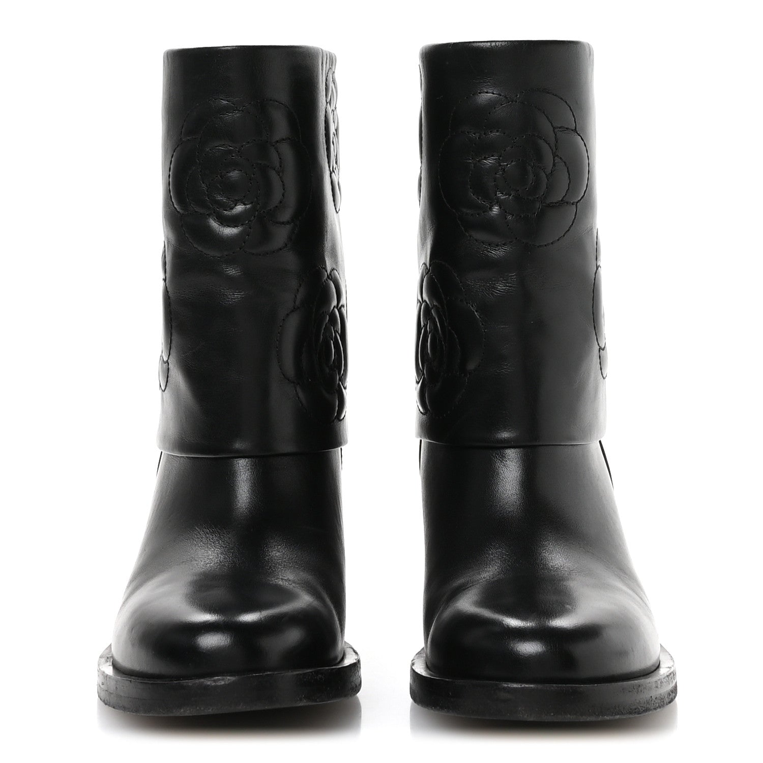 Chanel Calfskin Camellia Short Boots 37.5 Black 3 of 8