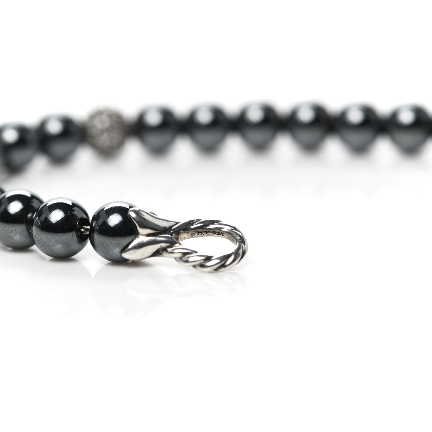 Sterling Silver Diamond Hematine 6mm Spiritual Beads Bracelet