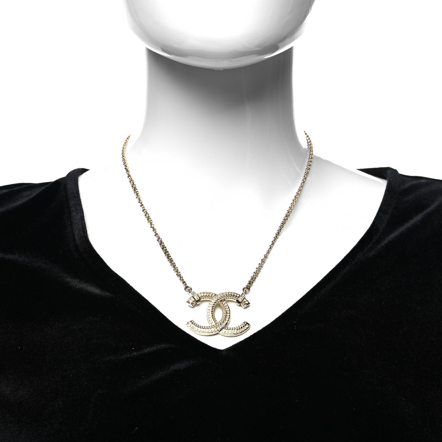 Crystal Logo CC Chain Necklace Gold