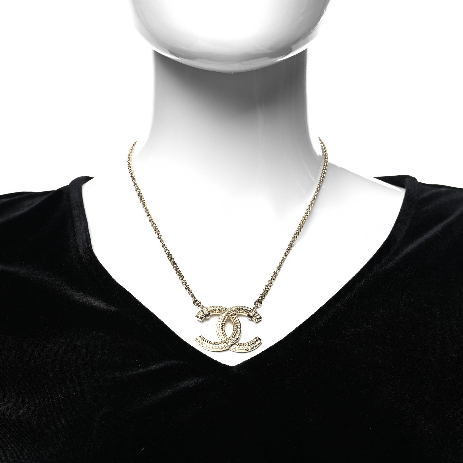 Chanel Crystal Logo CC Chain Necklace Gold 2 of 5
