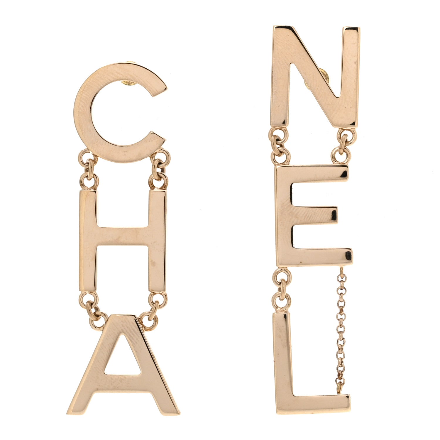 Chanel Metal Cha-Nel Logo Drop Earrings Gold 1 of 5