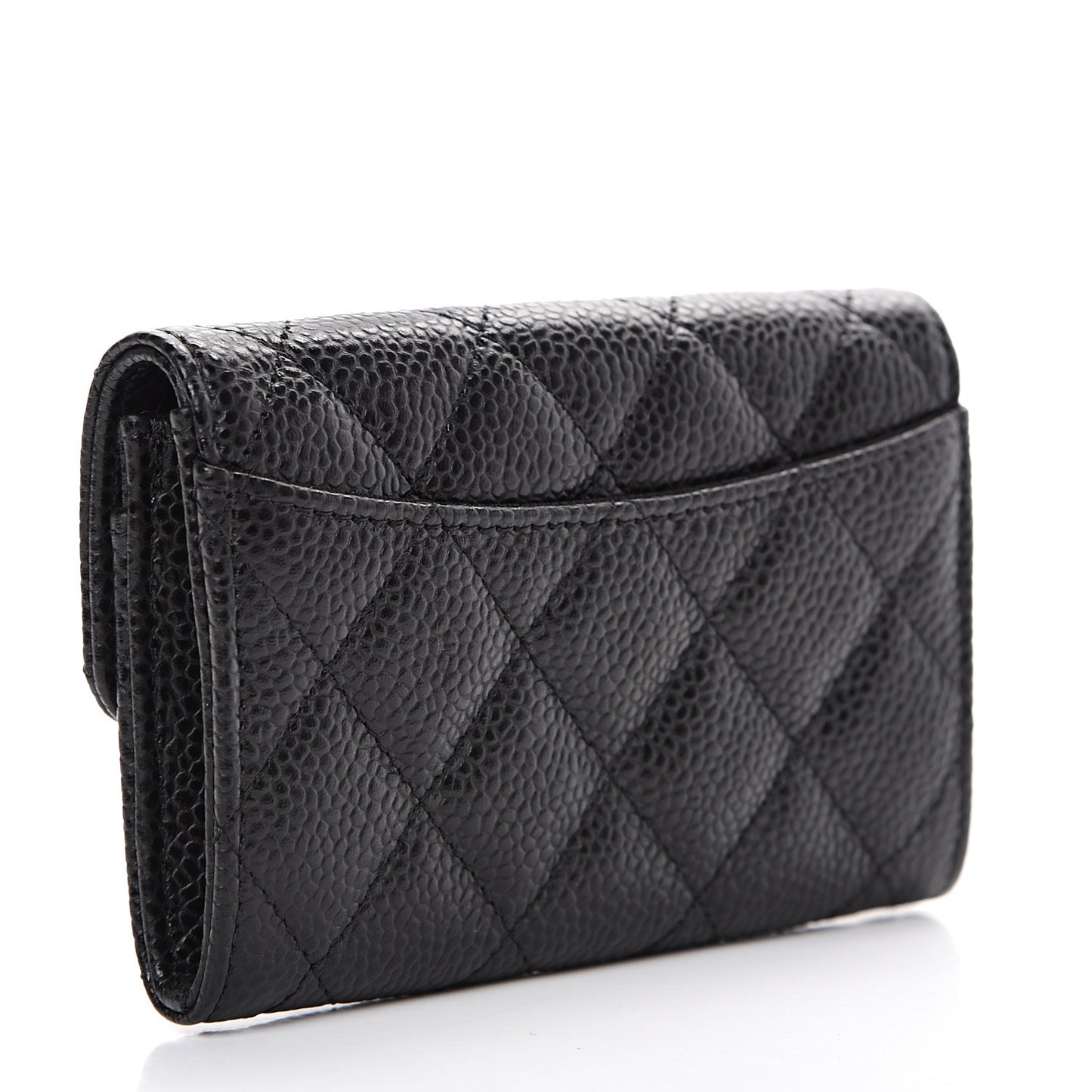 Caviar Quilted Flap Card Holder Wallet Black