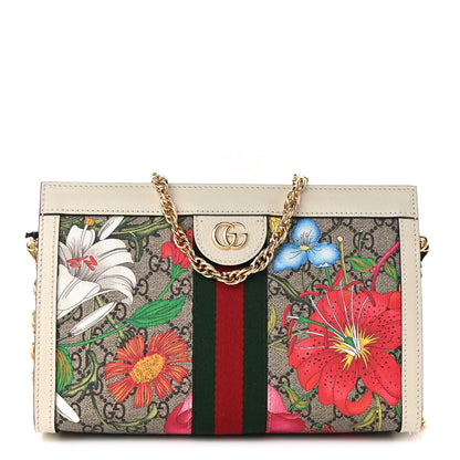 Gucci GG Supreme Monogram Flora Web Small Ophidia Chain Shoulder Bag White 1 of 11