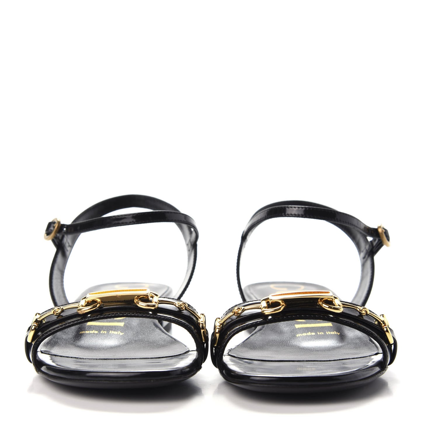Patent GG Flat Sandals 35 Black