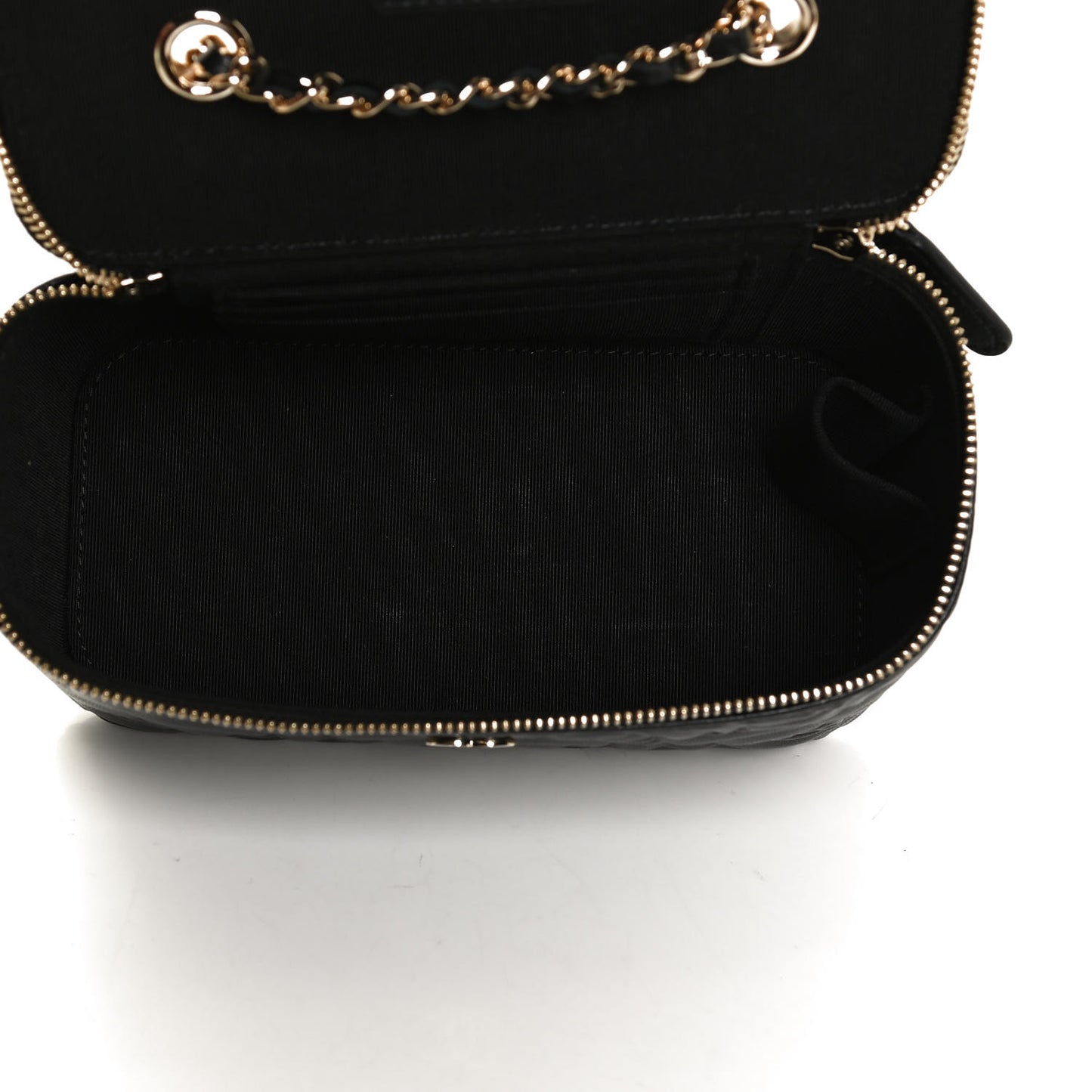 Lambskin Camellia Embossed Small Vanity Case With Chain Black