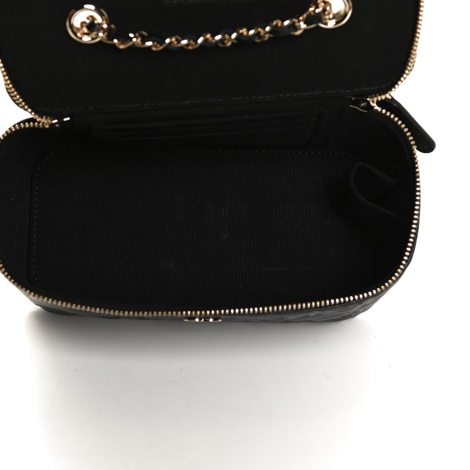 Chanel Lambskin Camellia Embossed Small Vanity Case With Chain Black 5 of 13