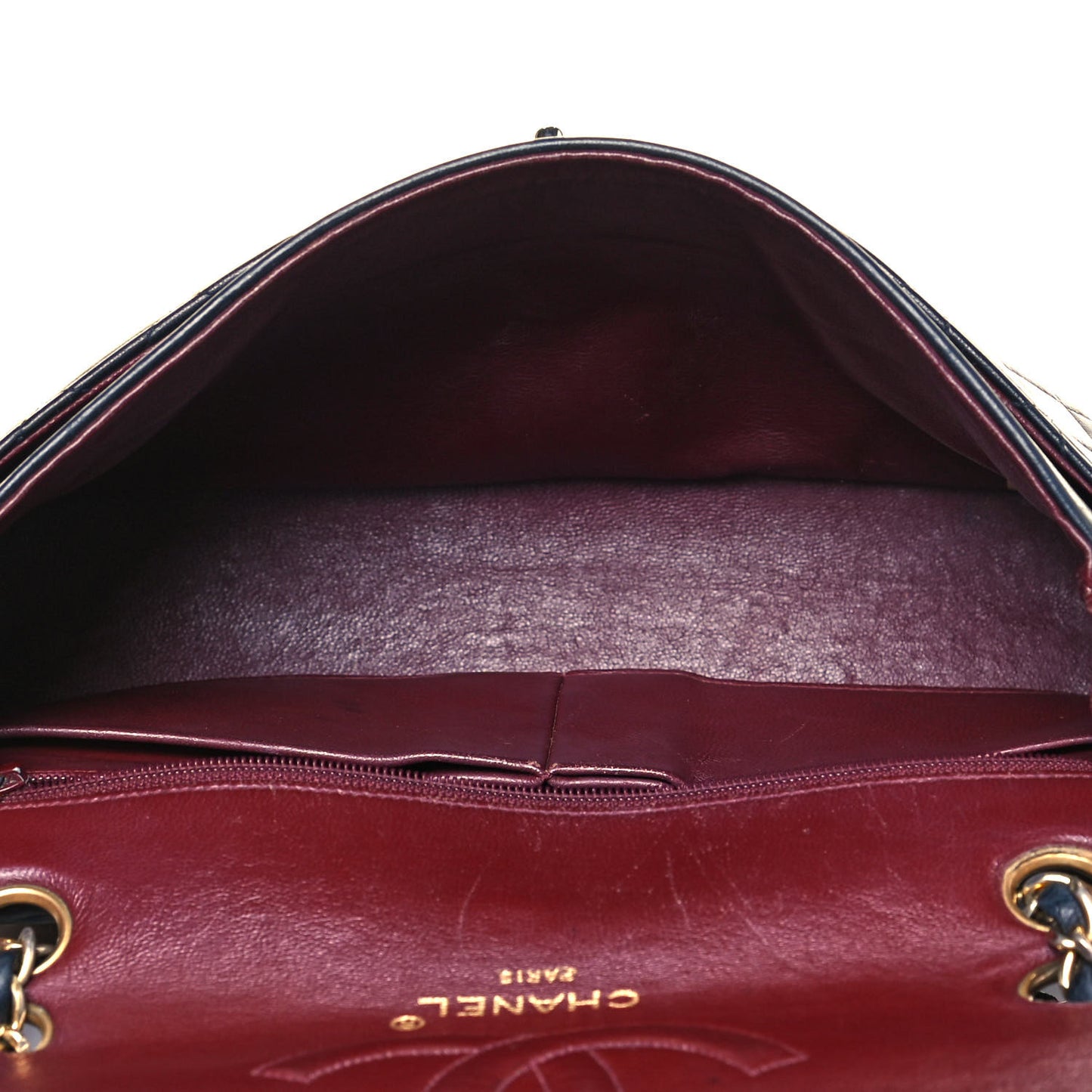 Lambskin Quilted Medium Single Flap Navy Blue