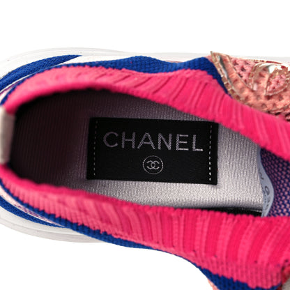Chanel Fabric Suede Calfskin Stretch CC Sneakers 38 Pink Red Blue 7 of 10