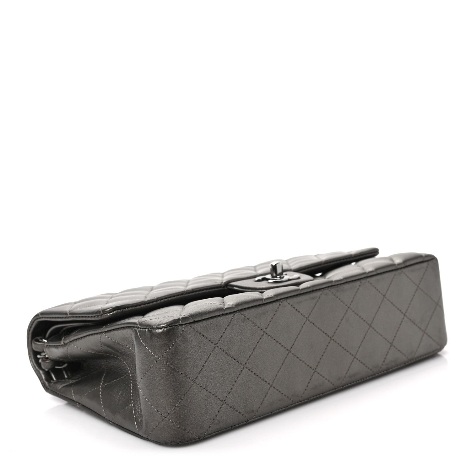 Chanel Metallic Lambskin Quilted Medium Double Flap Pewter 5 of 9
