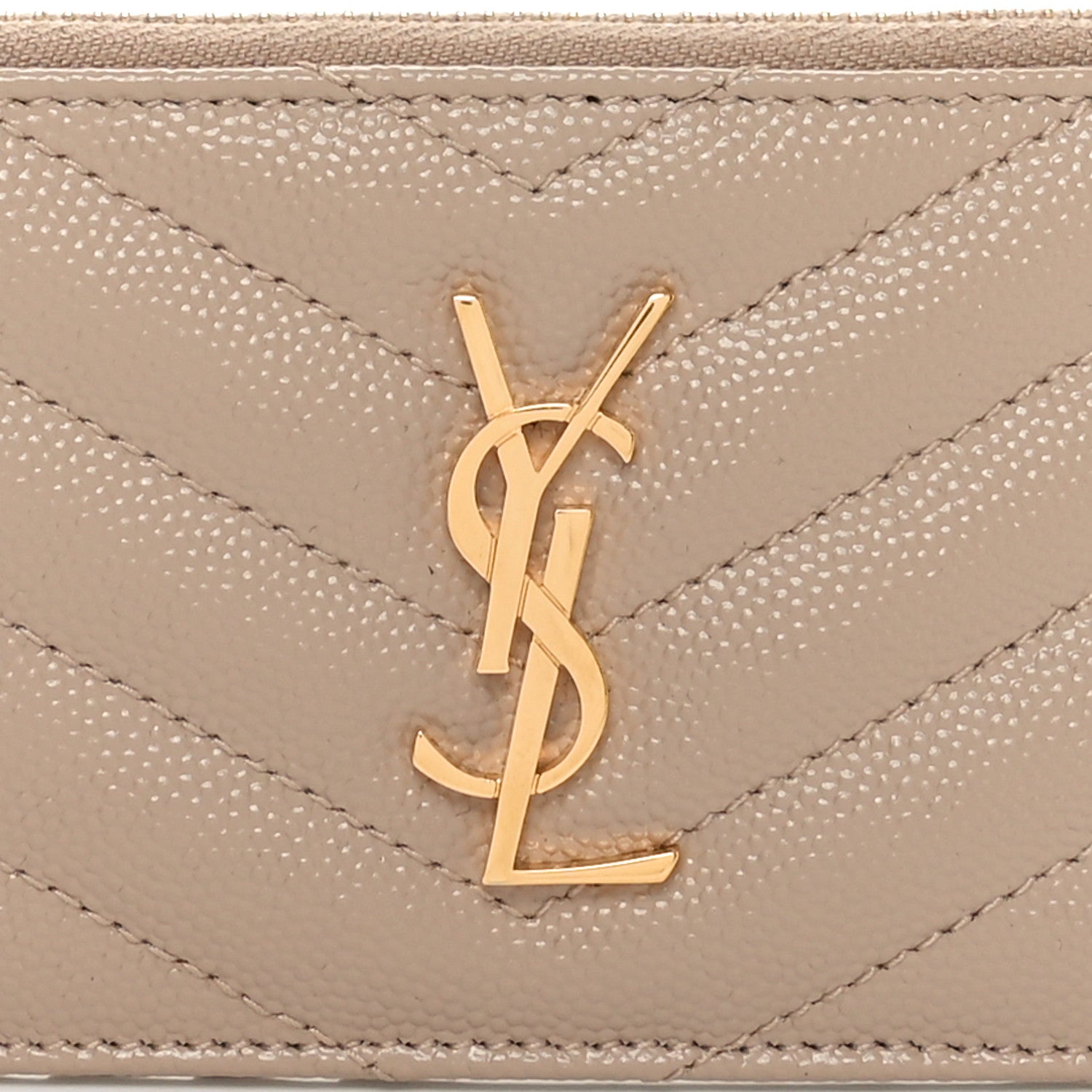 Saint Laurent Grain De Poudre Matelasse Chevron Monogram Fragments Zippered Card Case Deep Beige 7 of 9