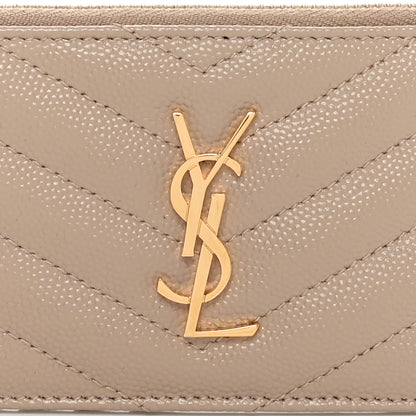 Saint Laurent Grain De Poudre Matelasse Chevron Monogram Fragments Zippered Card Case Deep Beige 7 of 9